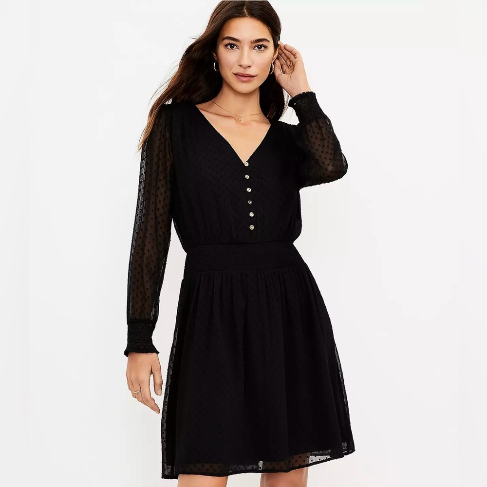 Worn Once, Loft black long sleeve sheer dress